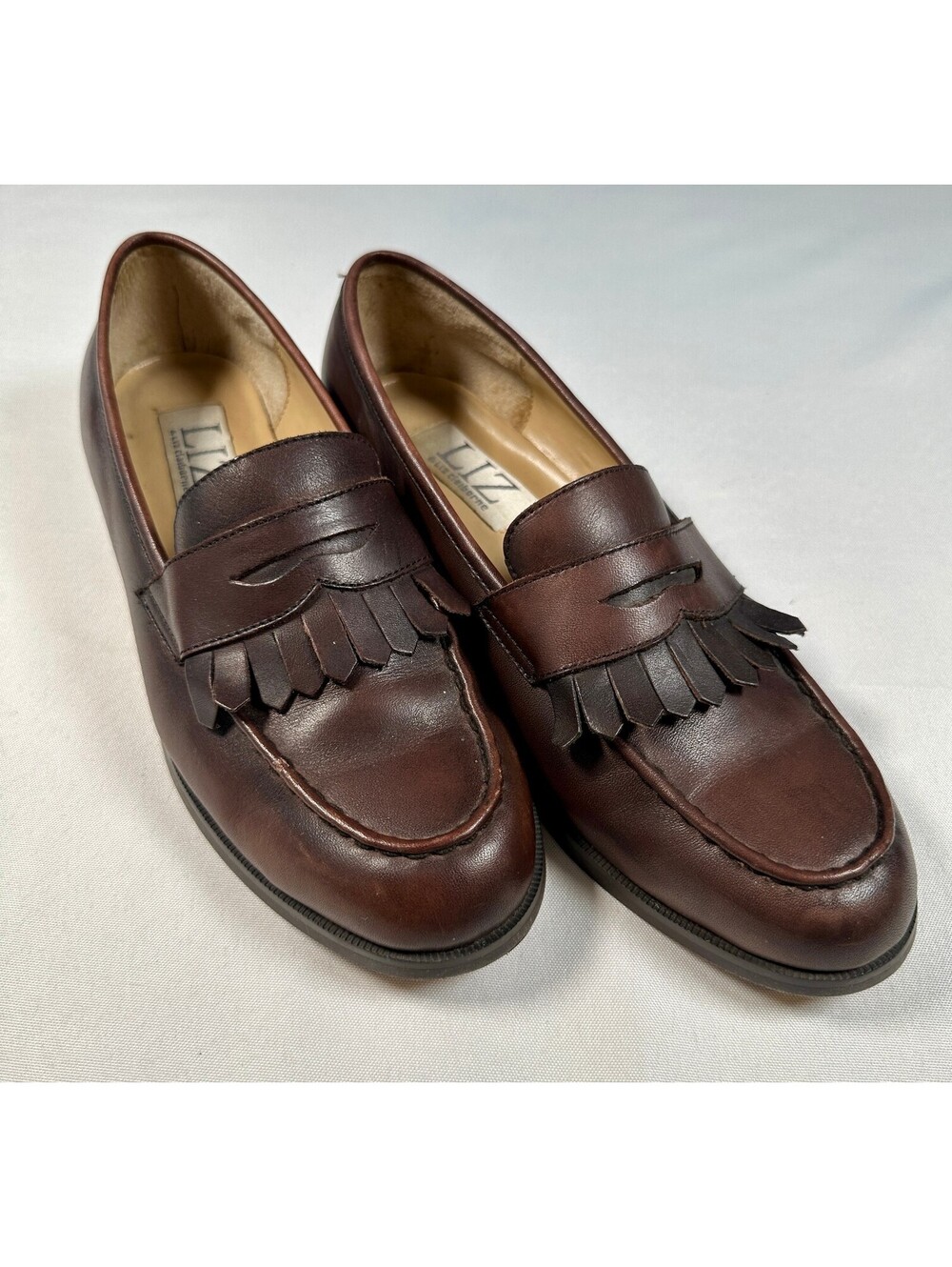 Vtg Liz Claiborne Leather Kiltie Penny Loafers Size 8.5M Preppy Dark Academia